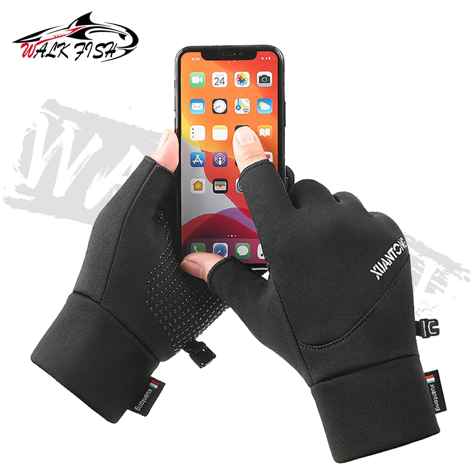 WALK FISH-guantes de pesca de invierno para deportes al aire libre, 2 dedos, cálidos, antideslizantes, resistentes al agua, para ciclismo y pesca, 1 par - imagen 2