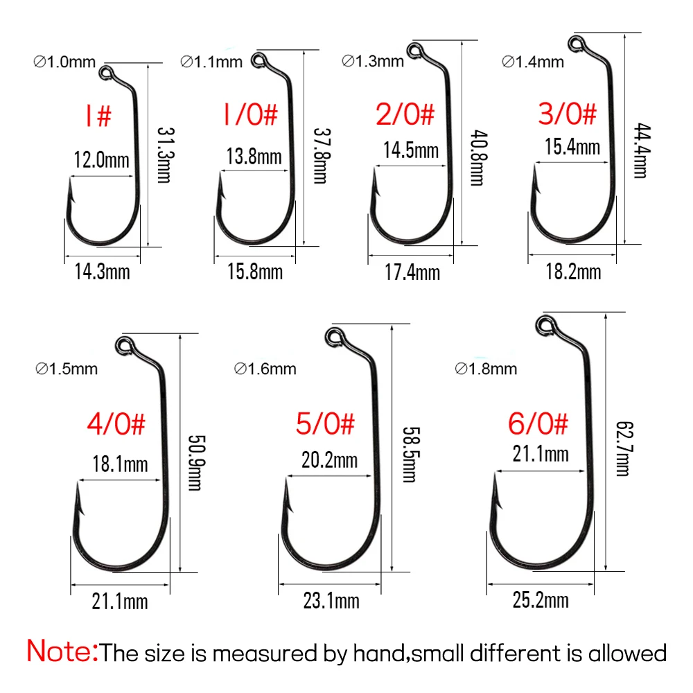 Elllv 20 piezas 1 # - 6/0 # Gancho de plantilla de 60 grados, ganchos de gusano suaves de agua dulce de agua salada de acero rico en carbono - imagen 3