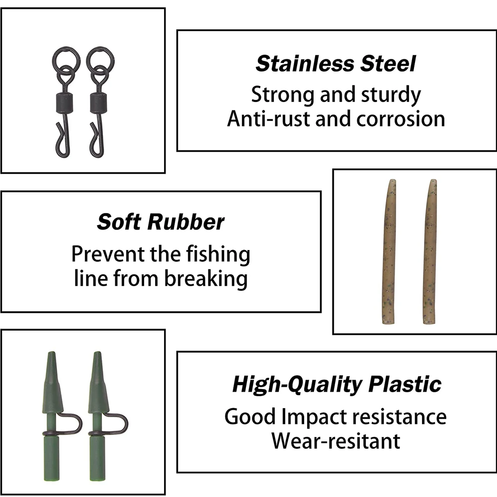 110Pcs/Box Carp Fishing Accessories Kit Include Anti Tangle Sleeves Quick Change Swivel Safety Lead Clip Speed Links - imagen 4