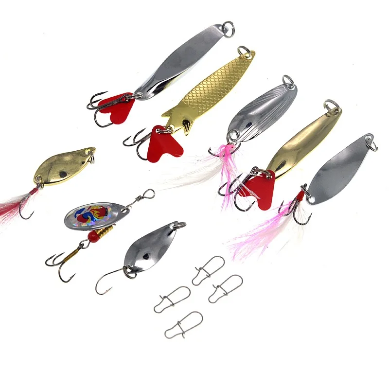Señuelo de pesca de cuchara, cebo giratorio de Metal, lentejuelas artificiales, Kit de señuelos duros, juego de 8 piezas - imagen 4