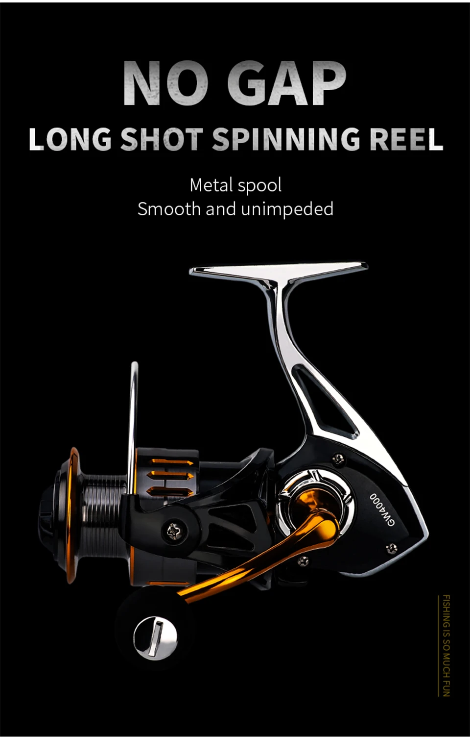 Un póster en blanco y negro de un carrete de pesca