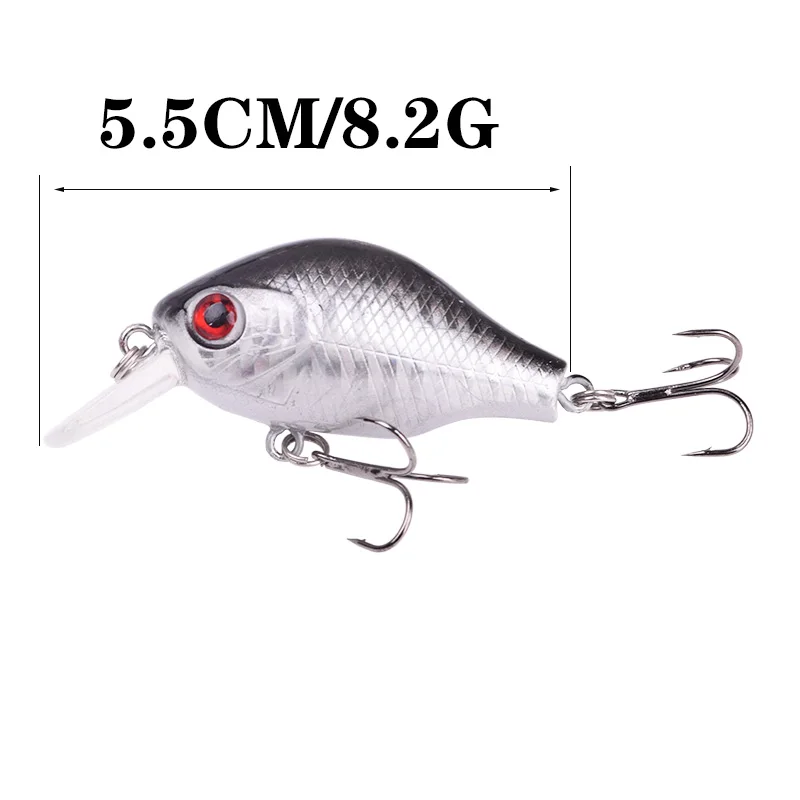 Señuelos de Pesca de manivela, 55mm, 8,2g, ojos 3D, cebo duro, anzuelos triples, Crankbait flotante, Wobblers artificiales, aparejos de pesca, 1 ud.