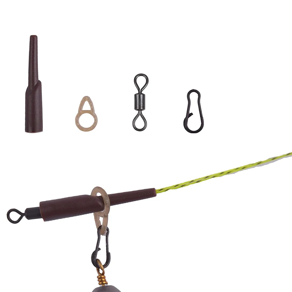 Kit de accesorios de aparejo para pesca de carpa, anillos de aparejo de carrera, tubo de goma, Clips giratorios para aparejos de Terminal de carpa, 40 Uds. - imagen 4