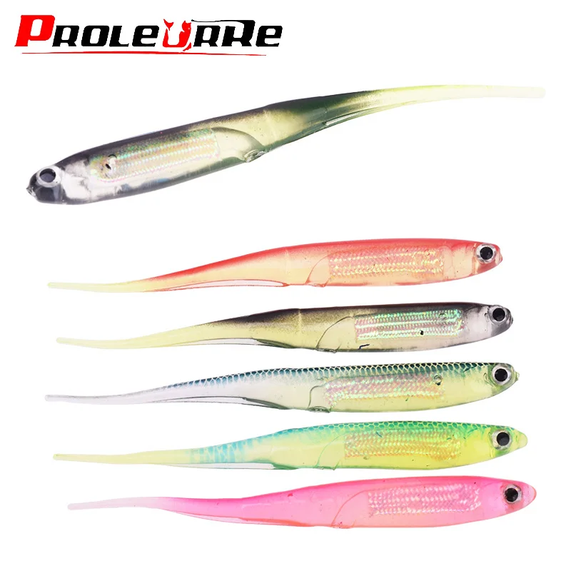 Wobblers láser de colores mezclados, señuelos blandos de 10cm y 3g, plantilla delineadora fácil, Swimbait, cebo de silicona Artificial, aparejos de pesca de carpa y lubina, 5 uds. - imagen 3