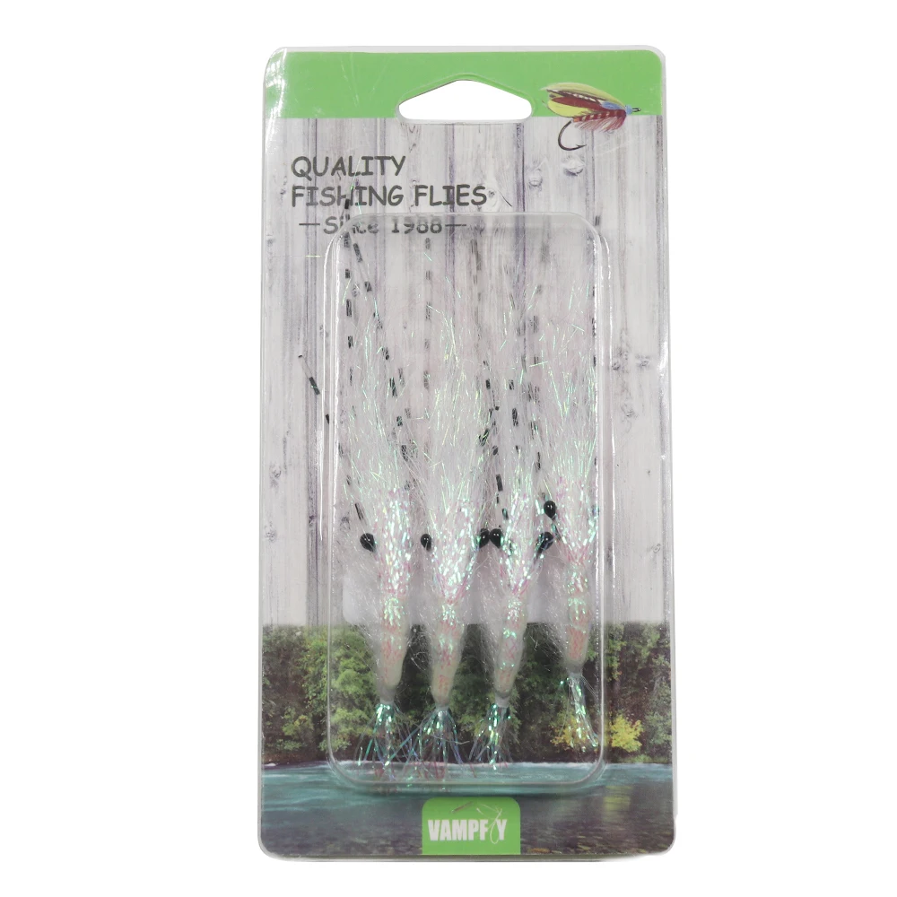 Elllv # 2~ # 10 4 Uds blanco perla Krystal Flash camarón mosca agua salada pesca de agua dulce moscas luminosas marut Redfish señuelo cebo - imagen 2