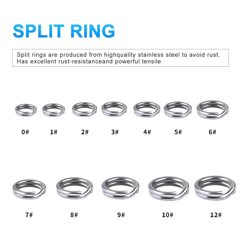 PROBEROS-Anillos divididos de pesca para CrankHard Bait, accesorios de conector de pesca, aparejos, plata, acero inoxidable, 0 #-12 #, 50 piezas - imagen 5