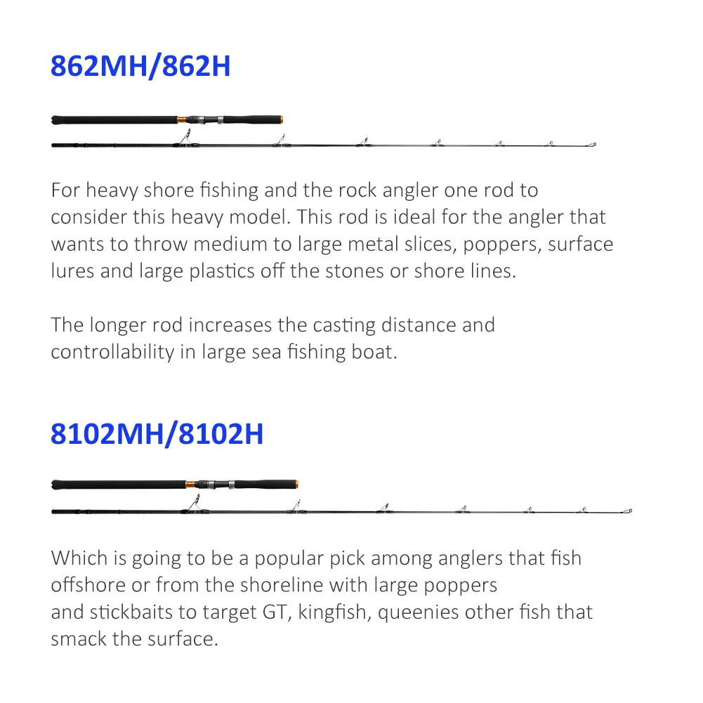 NOEBY-Cola de pescar giratoria Ocean Popping, plantilla Popper costera para cañas de pescar de mar de atún, potencia MH H, guías Fuji, 2,6 m, 2,7 m - imagen 4