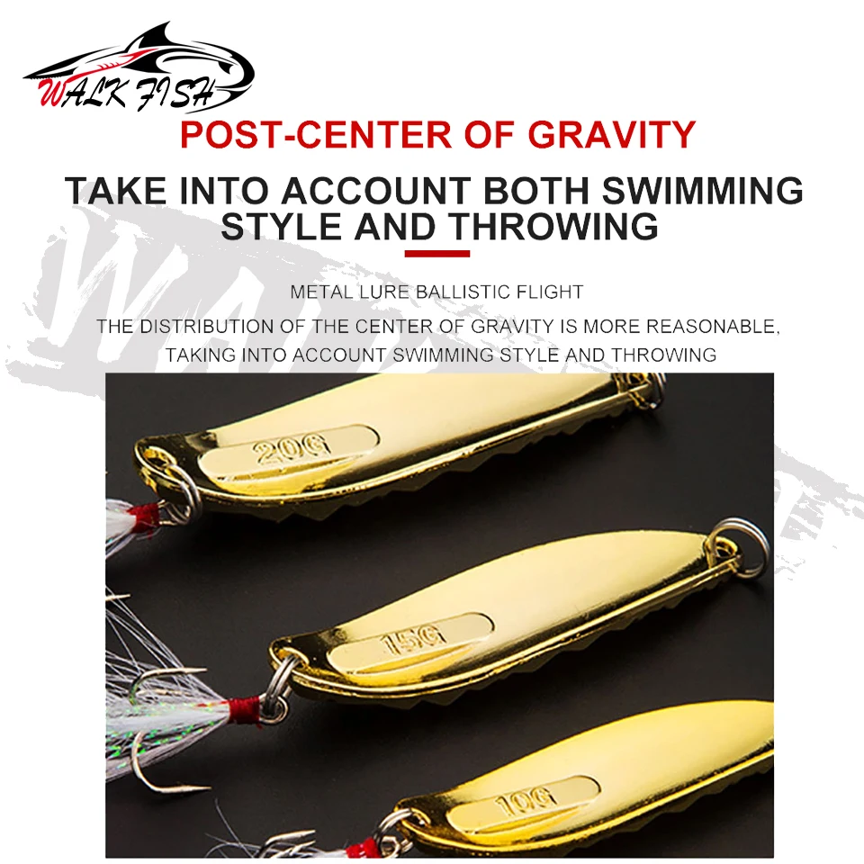 WALK FISH-Señuelos de Pesca giratorios de Metal, cebo Artificial con pluma, gancho triple, trucha, Lucio, lubina, 7g, 10g, 15g, 1 ud. - imagen 3