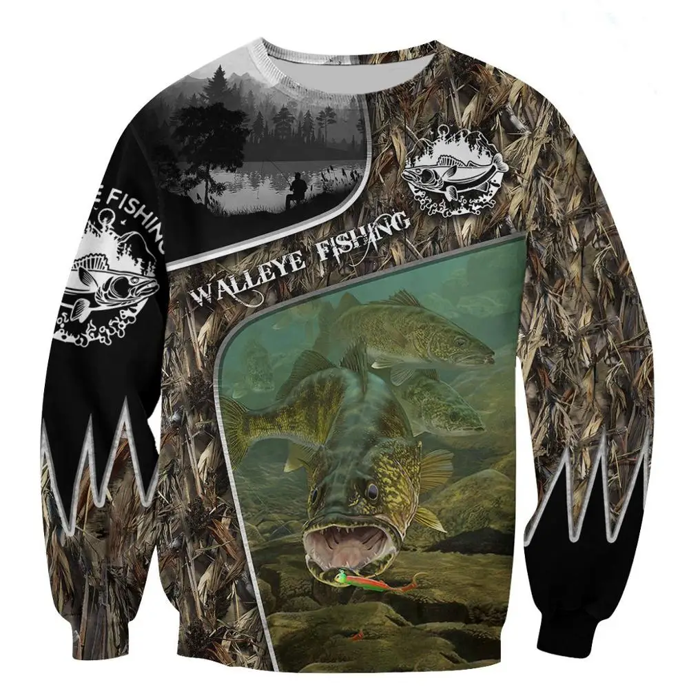 Sudadera con capucha con estampado 3D de camuflaje de pesca para hombre/mujer, Sudadera con capucha de animales a la moda Harajuku, chaqueta informal, jersey KJ012 - imagen 5