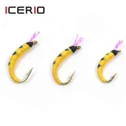ICERIO-anzuelo de pesca, 8 unidades, Pupa Larva, ninfas, trucha, señuelos de mosca