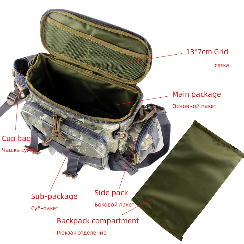 Bolsa de pesca multifunción para exteriores, bolso de hombro de gran capacidad, aparejos de pesca, bolso de lona, riñonera