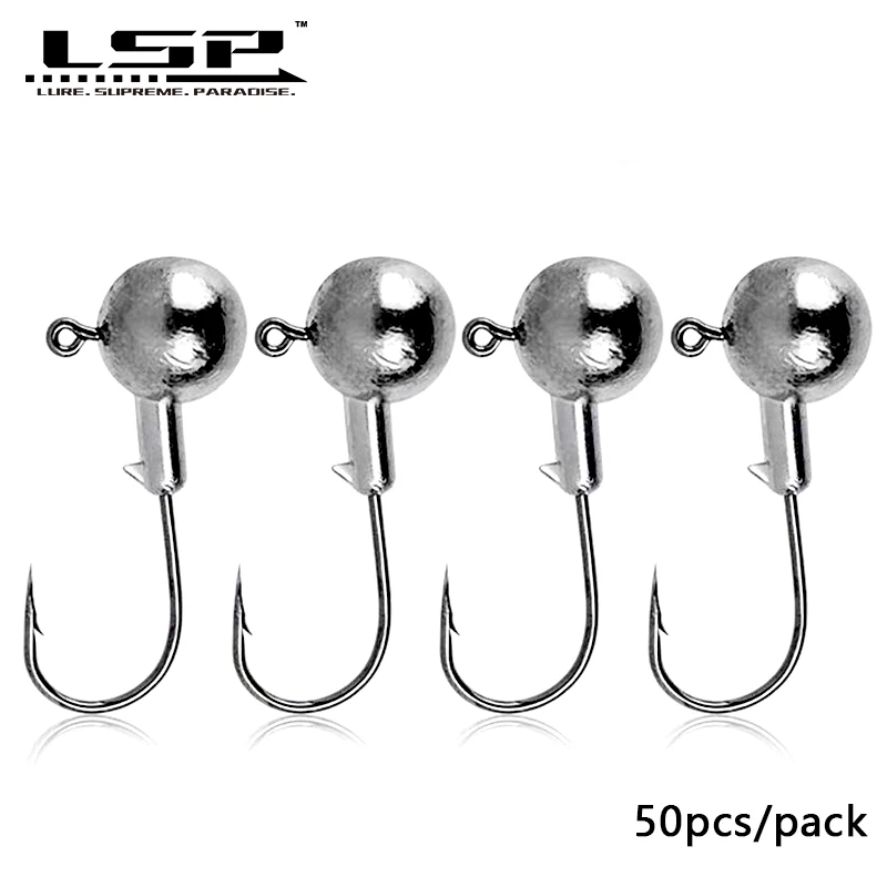 Anzuelo de pesca con cabeza plomada LSP 50 piezas, 2g, 3,5g, 5g, 7g, 10g, 14g, cabeza plomada de bola redonda, anzuelo sin tejer, accesorios de pesca de gusano suave - imagen 2