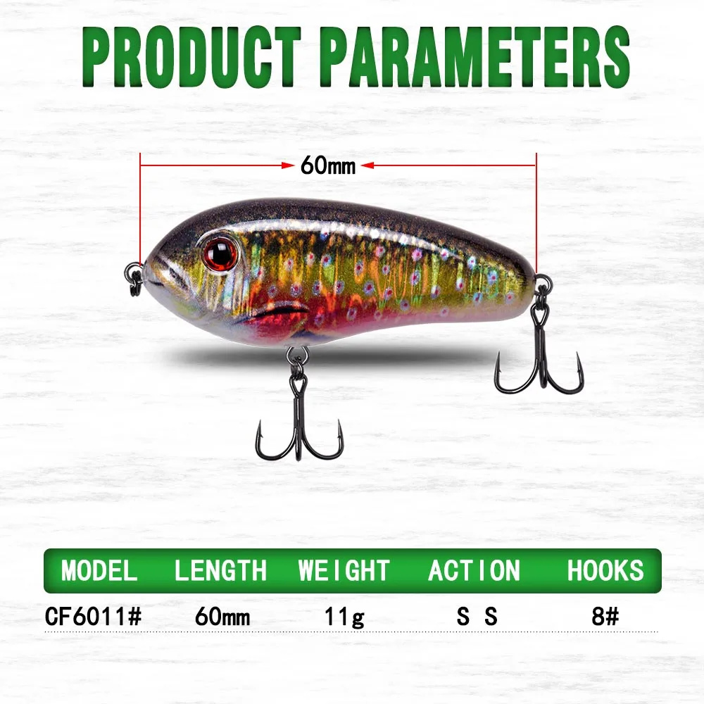 Señuelo de pesca Jerkbait para Lucio, lubina, 60mm, 11g, cebo duro de hundimiento lento, Wobbler almizclado, señuelo Artificial CF con alta calidad - imagen 3
