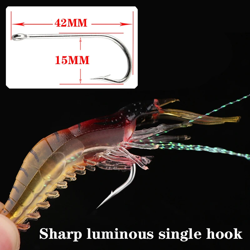 Señuelo luminoso de camarón suave, cebo Artificial con gancho brillante, anzuelos giratorios, anzuis Sabiki, aparejos de Pesca, 7,5 cm, 5,5g, 5 unids/lote - imagen 3