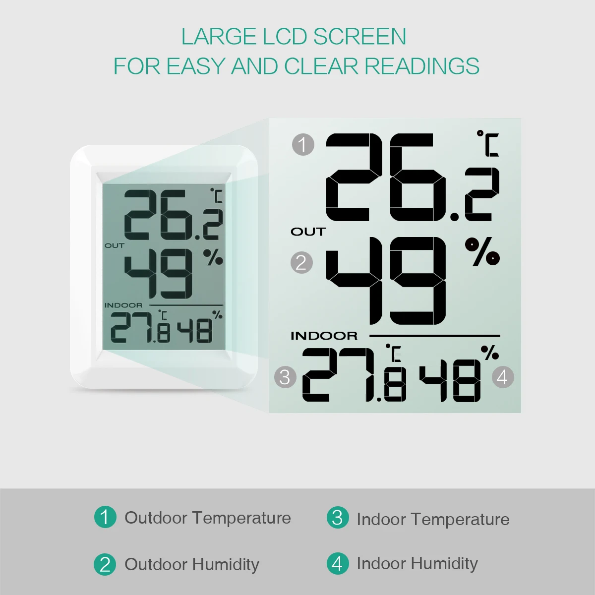 ORIA Termómetro LCD digital sensor interior exterior - imagen 4