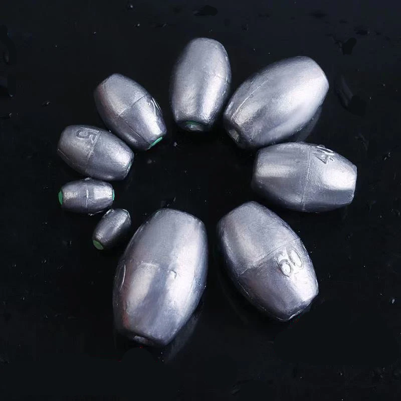 Plomo de plomo de alta calidad, 10g-100g, aparejo de pesca con forma de oliva, plomos de pesca, peso de plomo, tiro dividido, cebo que se hunde, aparejos de anzuelo - imagen 5
