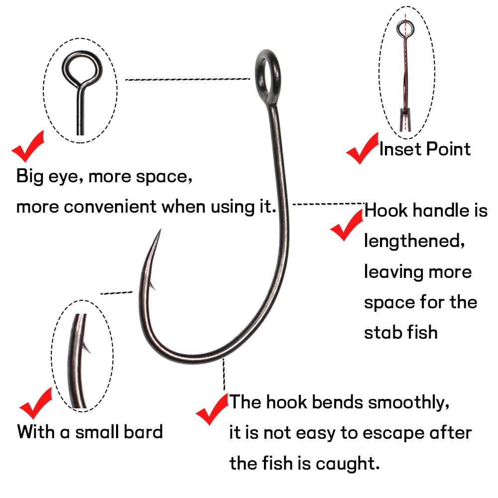 WIFREO 30 Uds anzuelo de pesca de acero al carbono anzuelo individual de ojo grande anzuelos de pesca con mosca cuchara de púas anzuelo de señuelo tamaño 2 4 6 8 10 12 - imagen 3
