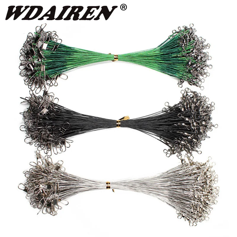 Correa de pesca de alambre de acero inoxidable con eslabones giratorios de 50lb, núcleo de plomo para señuelos, accesorios para Lucio, 15/20/25cm, 20 unidades