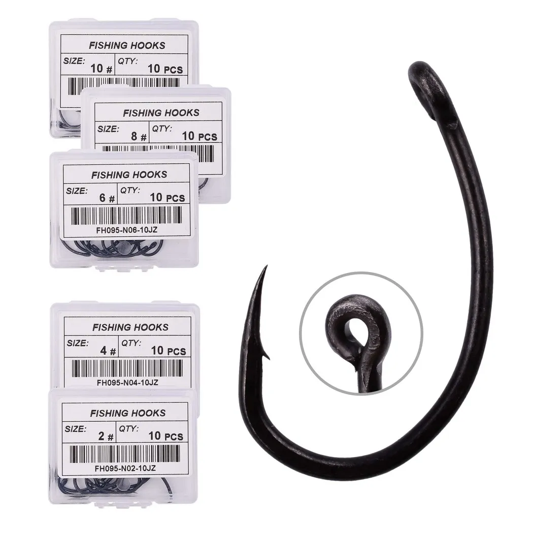 Anzuelos Carpa Acero Carbono - Vista principal del pack de 10 unidades