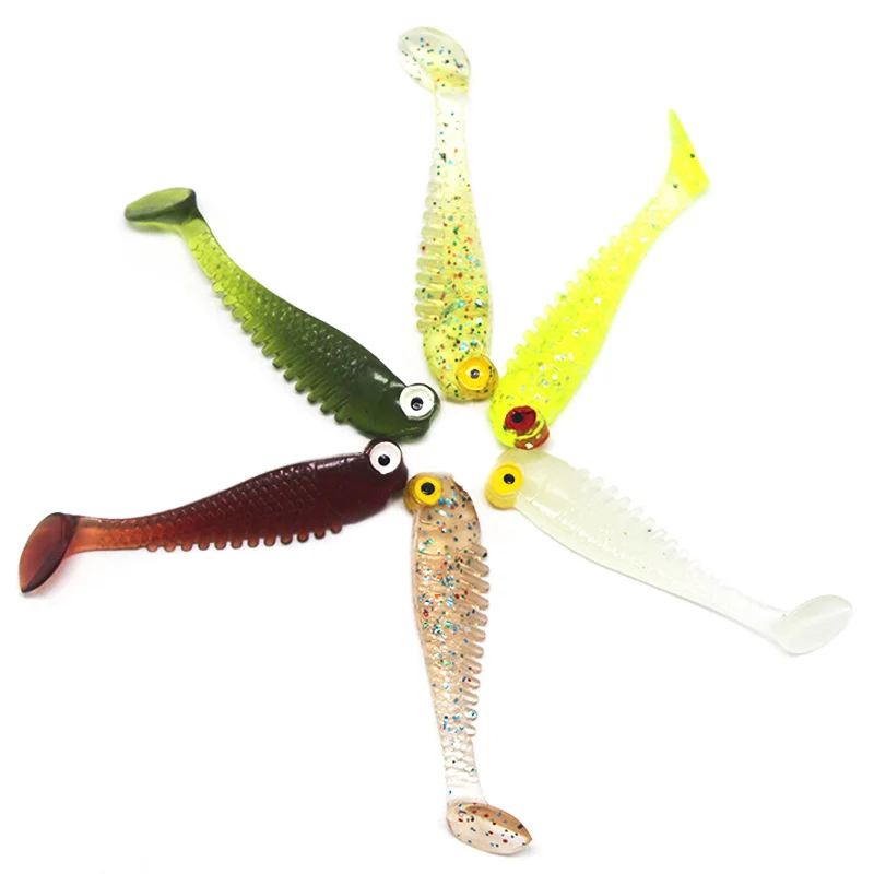 POETRYYI-señuelo de pesca de silicona Artificial, cebo de gusano, aparejos de Swimbait de plástico, cola en T realista, 1 piezas, 55mm, 1,5g - imagen 3