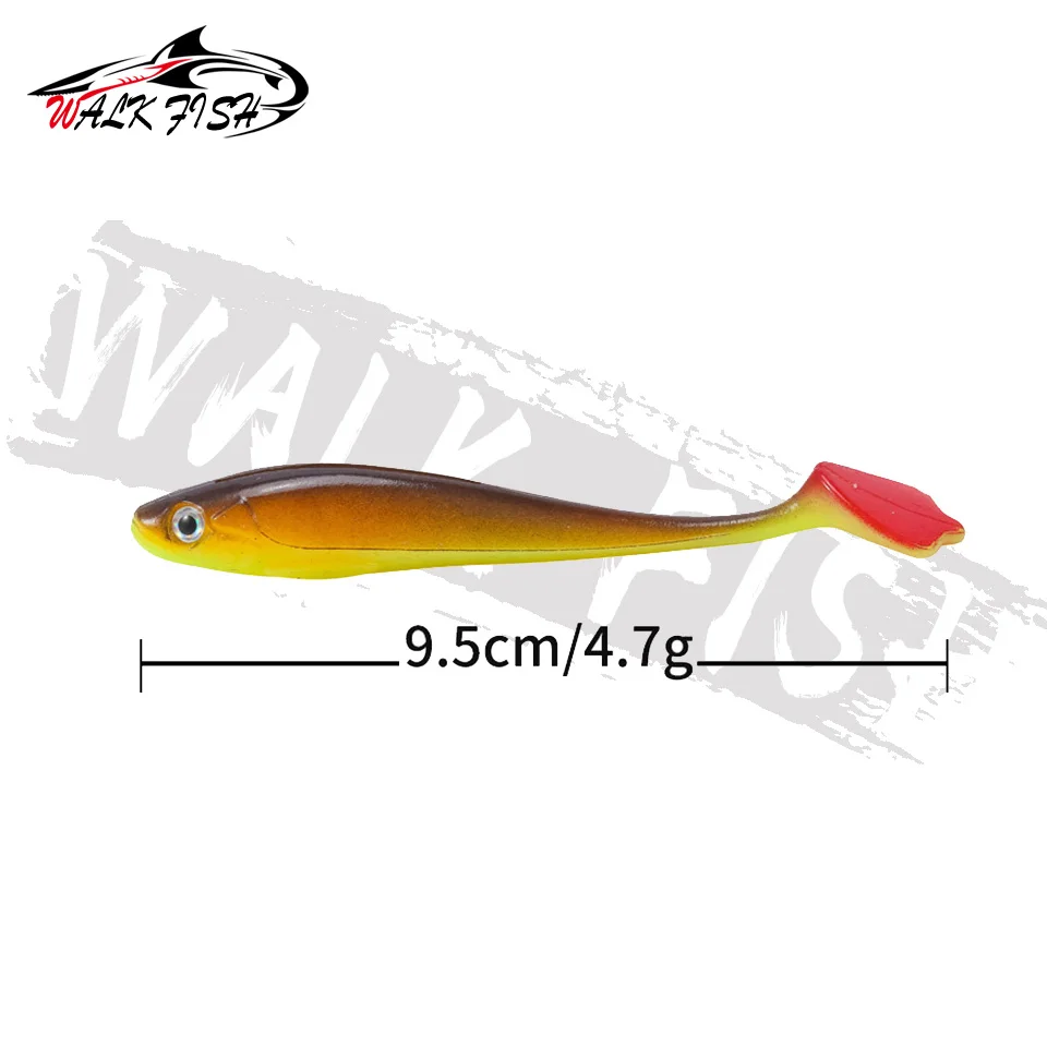 WALK FISH-Señuelos de Pesca blandos, cebo de pesca Jigging de silicona para lubina, agua dulce y salada, 9,5 cm, 4,7g, 4 unidades por lote - imagen 4