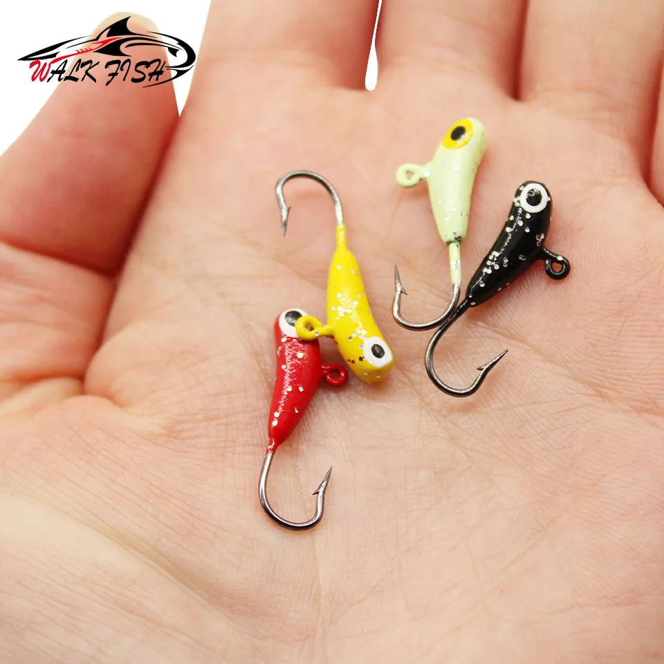 WALK FISH-señuelos de pesca en hielo, 4 piezas, 23mm/1,7g, 4 colores, cuatro conjuntos, nueva forma de plátano, Mini anzuelo de pesca de plomo para invierno - imagen 5