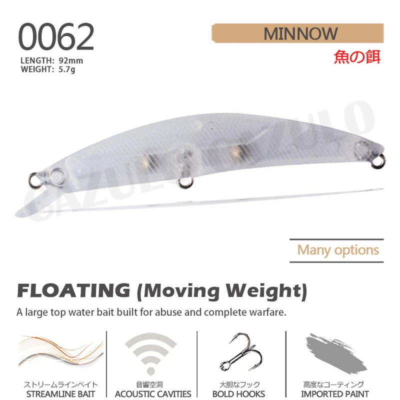 Minnow-señuelo de pesca sin pintar Isca Artificial, 5,7g, 9,2 cm, ABS transparente, equipo de curricán, pez negro, Leurre Angeln - imagen 2