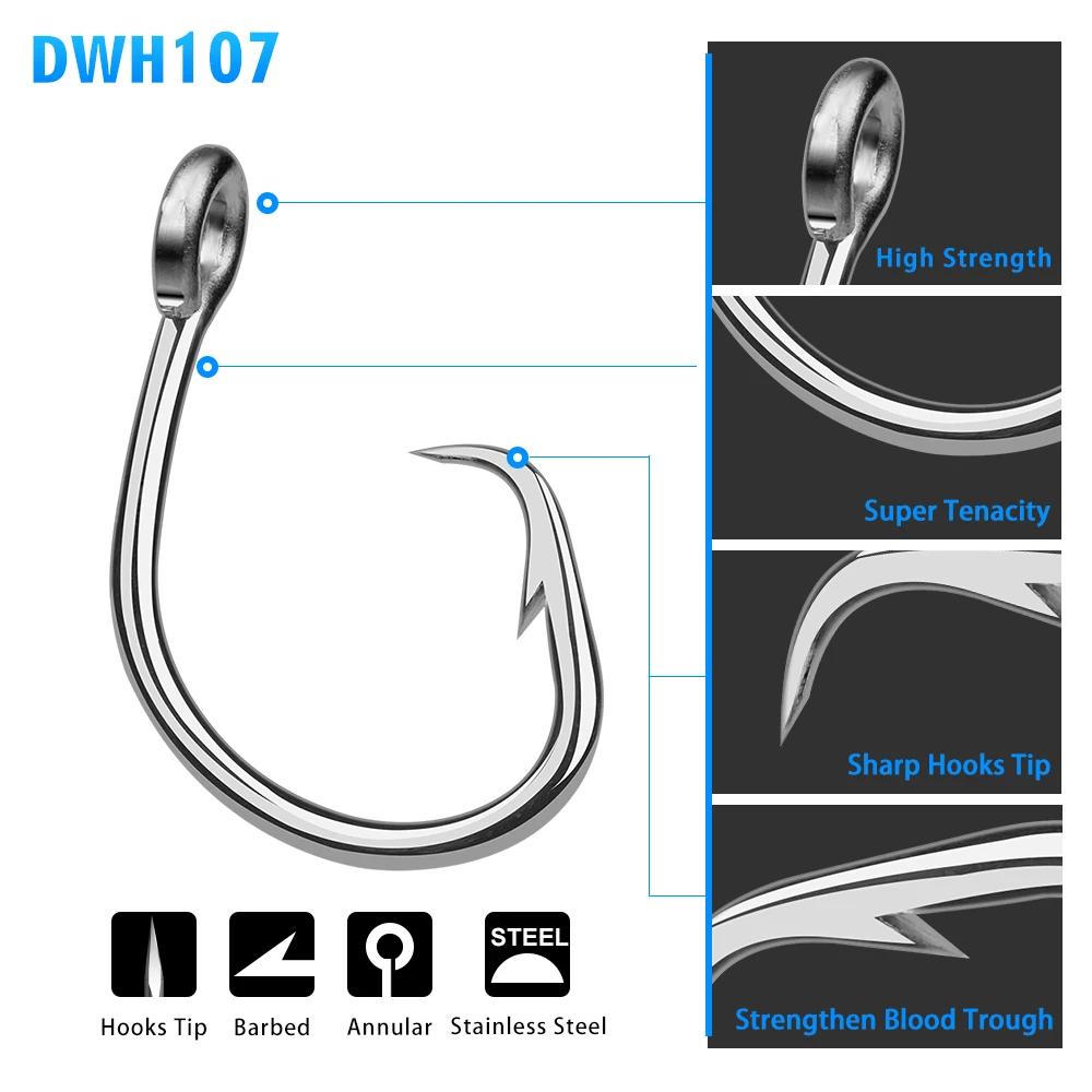 PROBEROS-anzuelos de pesca en agua salada, accesorio circular de acero inoxidable, 13/0-14/0-15/0 # Jigging, 3/5 unidades - imagen 3