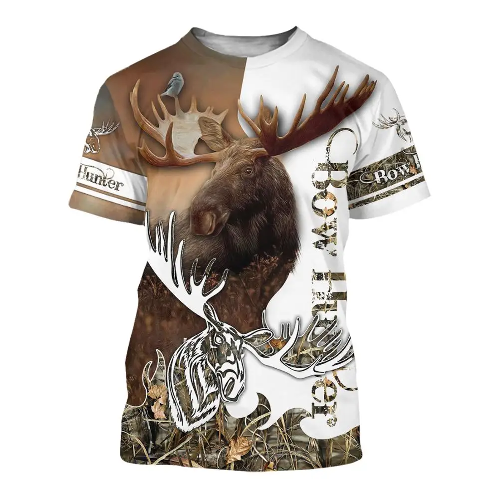 2025 verano moda hombres animal ciervo camiseta Moose/Elk Hunter 3D impreso Harajuku camisetas de manga corta Unisex Casual tops - imagen 5