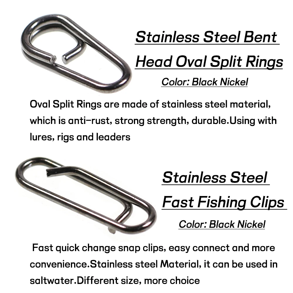 Bimoo-señuelo de pesca de acero inoxidable, Conector de cabeza doblada, anillos divididos ovalados y Clips a presión rápidos, accesorios de pesca, 50 Uds. - imagen 3