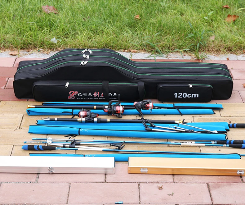 Bolsa de pesca plegable portátil de 3 capas, bolsa de transporte para caña de pescar, carrete, aparejos de pesca, estuche de almacenamiento de viaje, X260G, 120cm/130cm - imagen 5