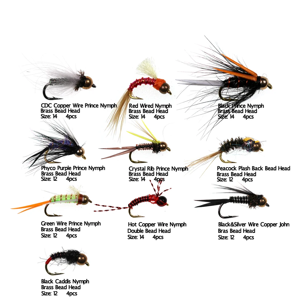 Bimoo-Juego de Señuelos de Pesca con cabeza de perla de Ninfa recubierta de epoxi, moscas, trucha, enmalle azul, tamaño de señuelo #12 #14 #16, 40 unids/caja - imagen 3