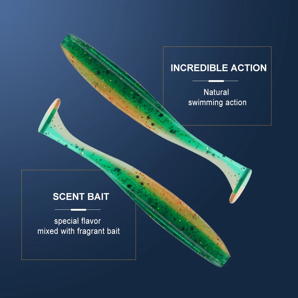 FISH KING-señuelo de pesca delineador fácil, 50mm, 75mm, 100mm, Wobblers, señuelos blandos de pesca de carpa, cebo Artificial de doble Color, cola en T - imagen 4