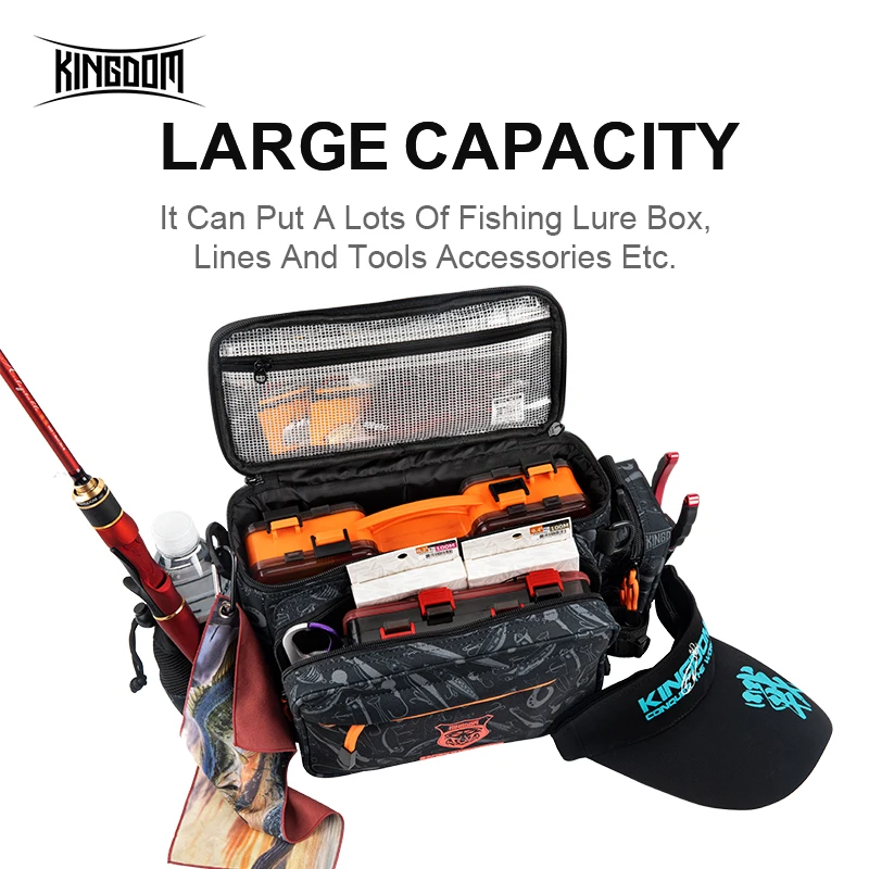 Kingdom-Bolsa de aparejos de pesca multifuncional, bolso de hombro 1000D de nailon, impermeable, de gran capacidad, para deportes al aire libre, 44x21x22cm - imagen 4
