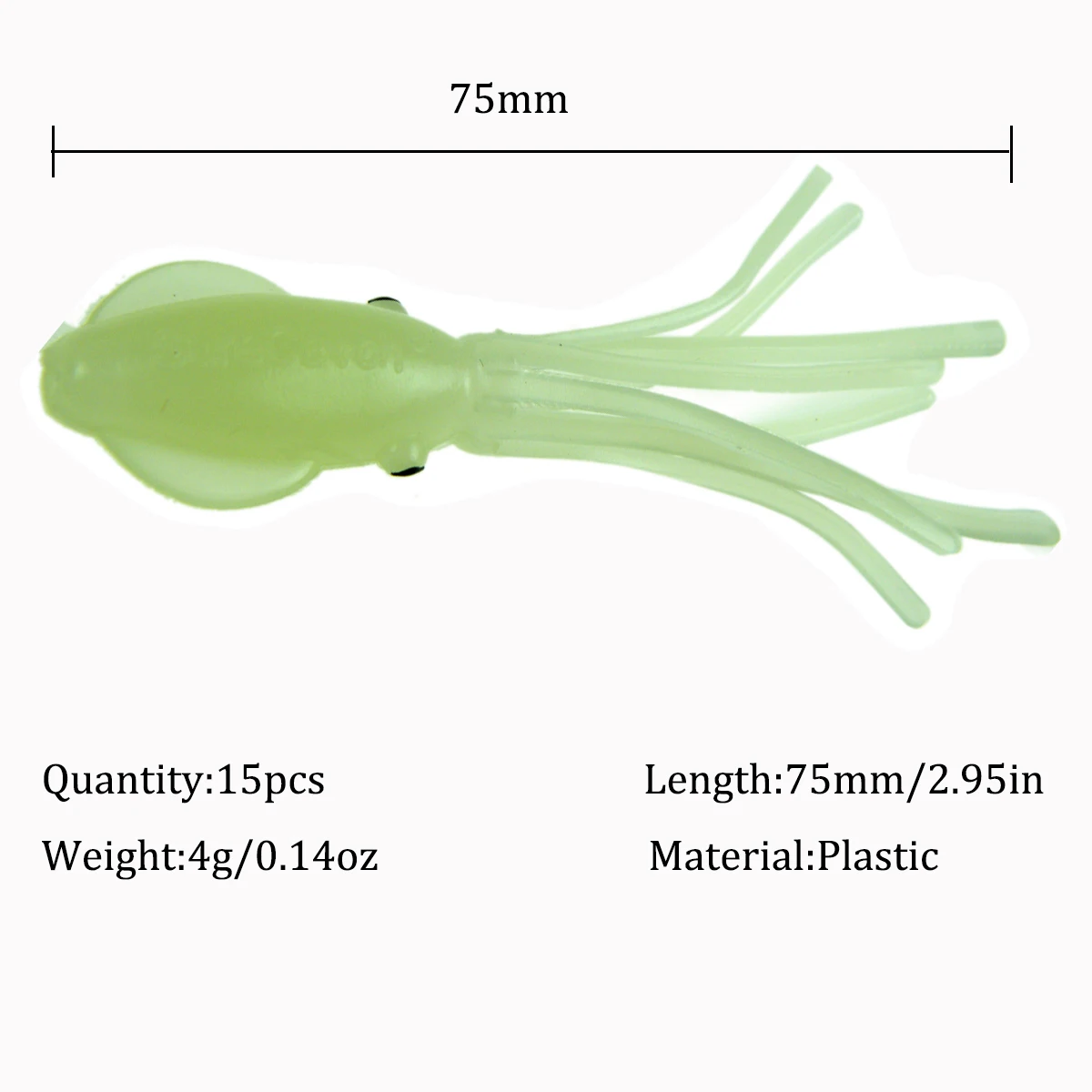 15 Uds. Señuelo de pesca de pulpo luminoso 75mm 4g brillo realista falda de calamar cebo cebos de goma Artificial suave Señuelos de pesca de agua salada - imagen 2