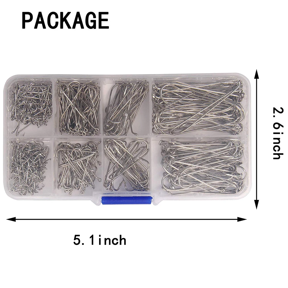 Anzuelos de pesca de caña larga, serpentina de acero al carbono, anzuelos de pesca con mosca seca, aparejos de pesca para agua dulce y salada, 450 unids/caja - imagen 5