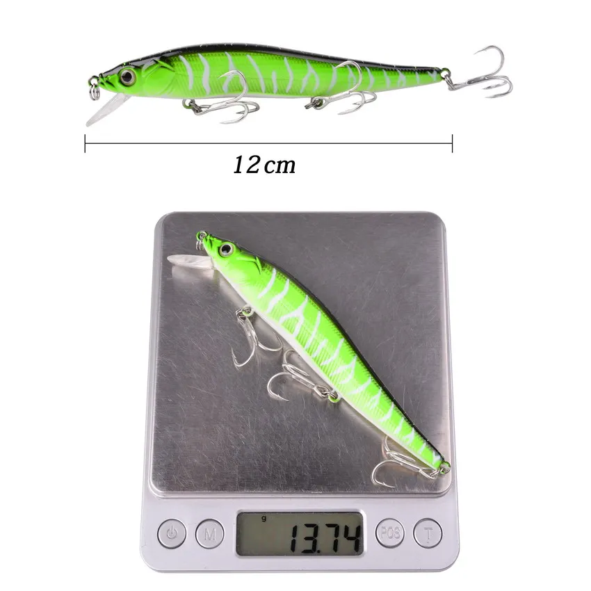 Señuelos de Pesca de pececillos, cebo Artificial duro de 12cm y 13,7g, flotante, ojos 3D, Crankbait Wobblers, aparejos de lubina, 6 unids/lote - imagen 4
