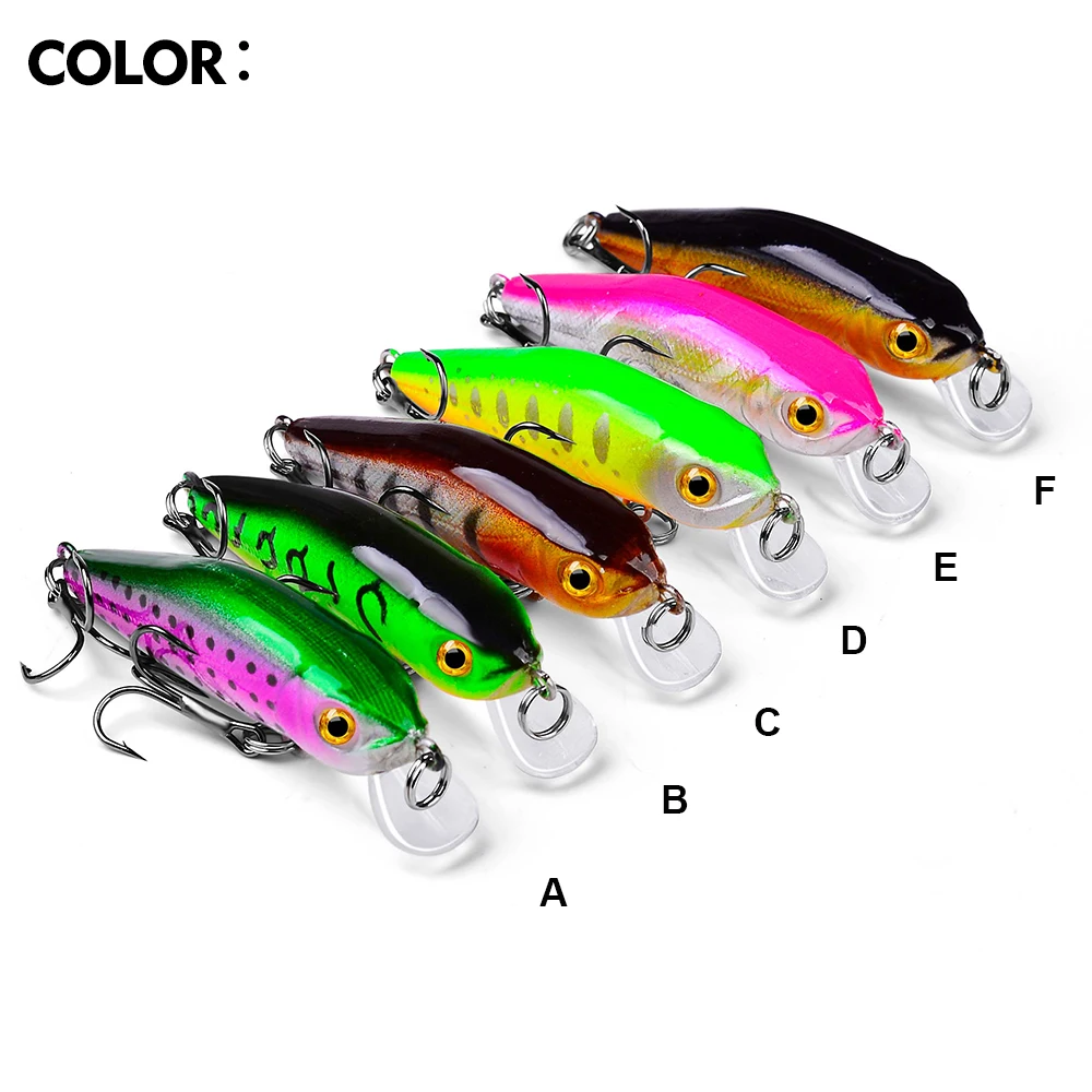 PROBEROS-Mini cebo para pececillos, 6 piezas, 6cm-5g, cebos duros flotantes artificiales, Wobbler, Crankbait, carpa, perca, aparejos de Pesca - imagen 4
