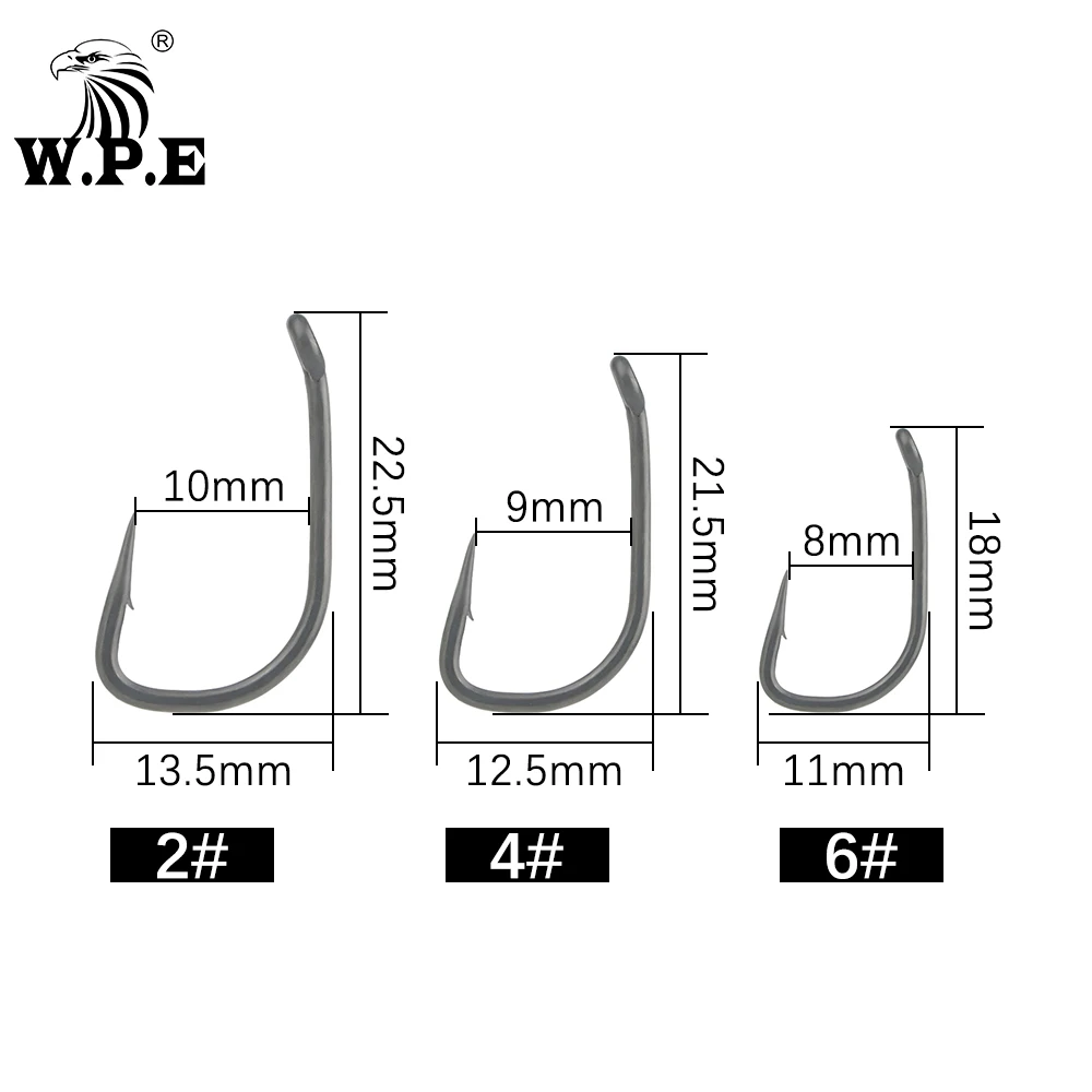 W.P.E-anzuelo de pesca de acero al carbono con púas, accesorios de pesca de carpa, tamaño 2 #/4 #/6 #, 30 Uds./50 unids/lote - imagen 2