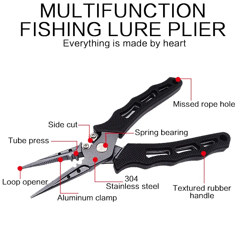 FLYSAND-Alicates de pesca de alta calidad, pinzas de pesca de acero inoxidable forjado de precisión de 7 pulgadas, abrazadera, tijeras multifuncionales - imagen 4