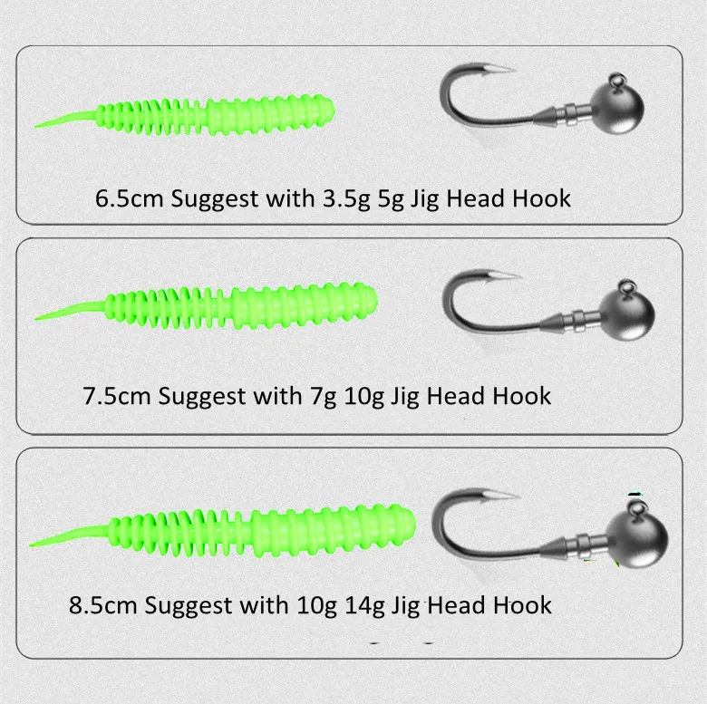 Señuelo de pesca de gusano de baile, cebo suave de 6,5 cm, 7,5 cm, 8,5 cm, cola de aguja, señuelos artificiales, lubina, cabeza de serpiente, mandarín, 10-12 piezas, bolsa en venta - imagen 3