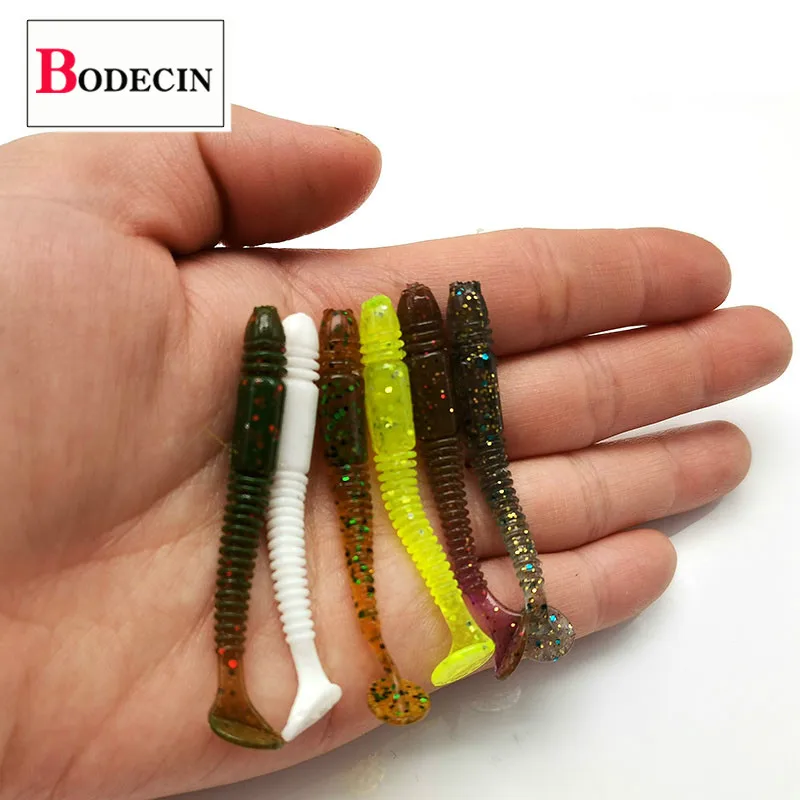 50 Uds. Plantilla de gusano de cola en T falso/carpa/artificial/silicona/cebo suave para aparejos de pesca/Wobbler/señuelo con olor a sal Vibrotail Swimbait - imagen 3