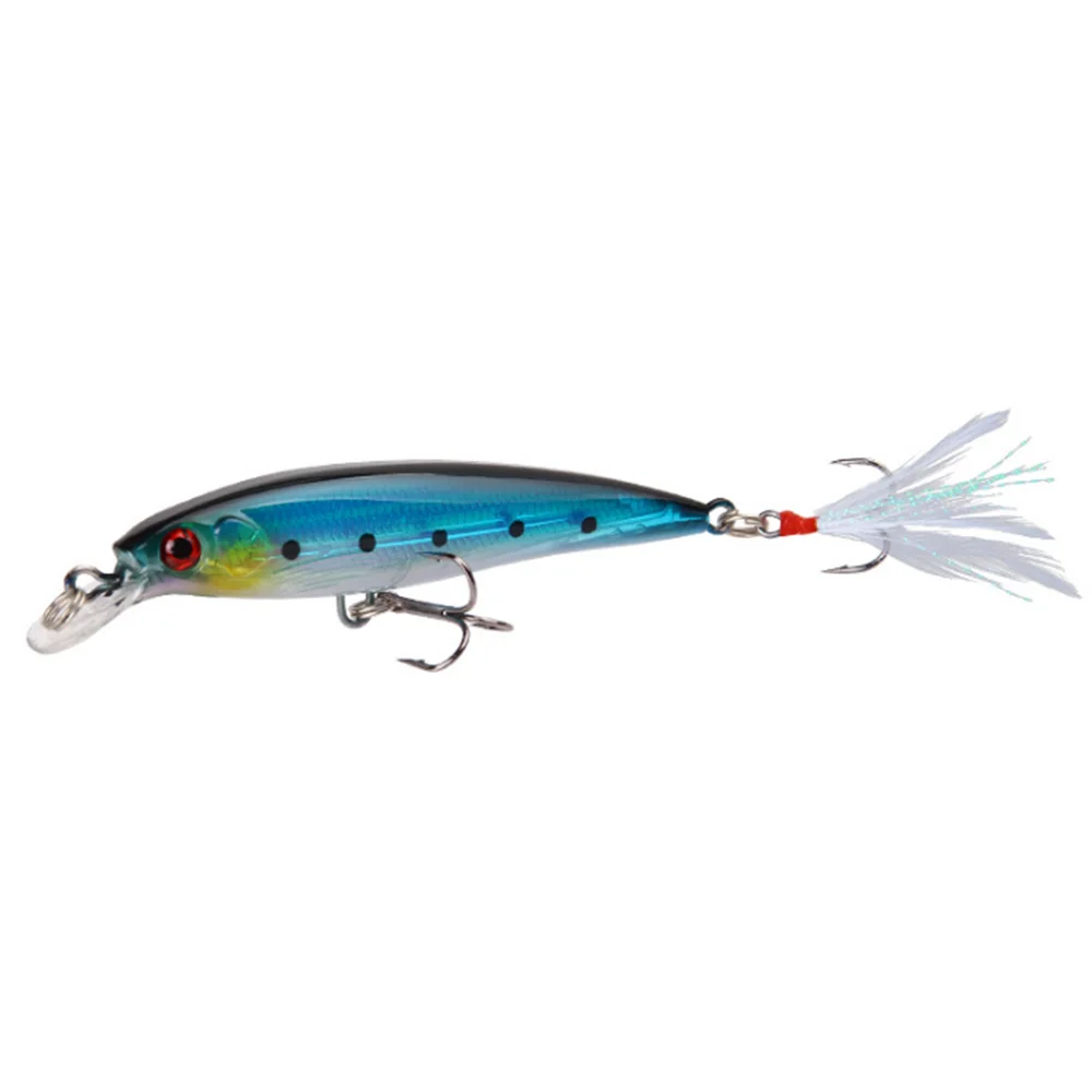 Señuelo de pesca de pececillos, anzuelos de pluma de 9cm y 7g, aparejos de pesca duros artificiales, 10 colores disponibles, 1 unidad