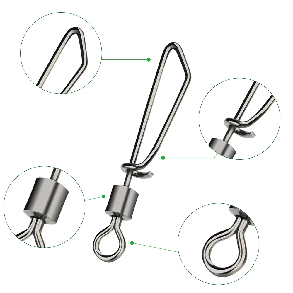 DNDYUJU 100/50 Uds. Giratorios de pesca de acero inoxidable, giratorios entrelazados con anzuelo a presión, señuelo, aparejos, conector de carpa - imagen 3
