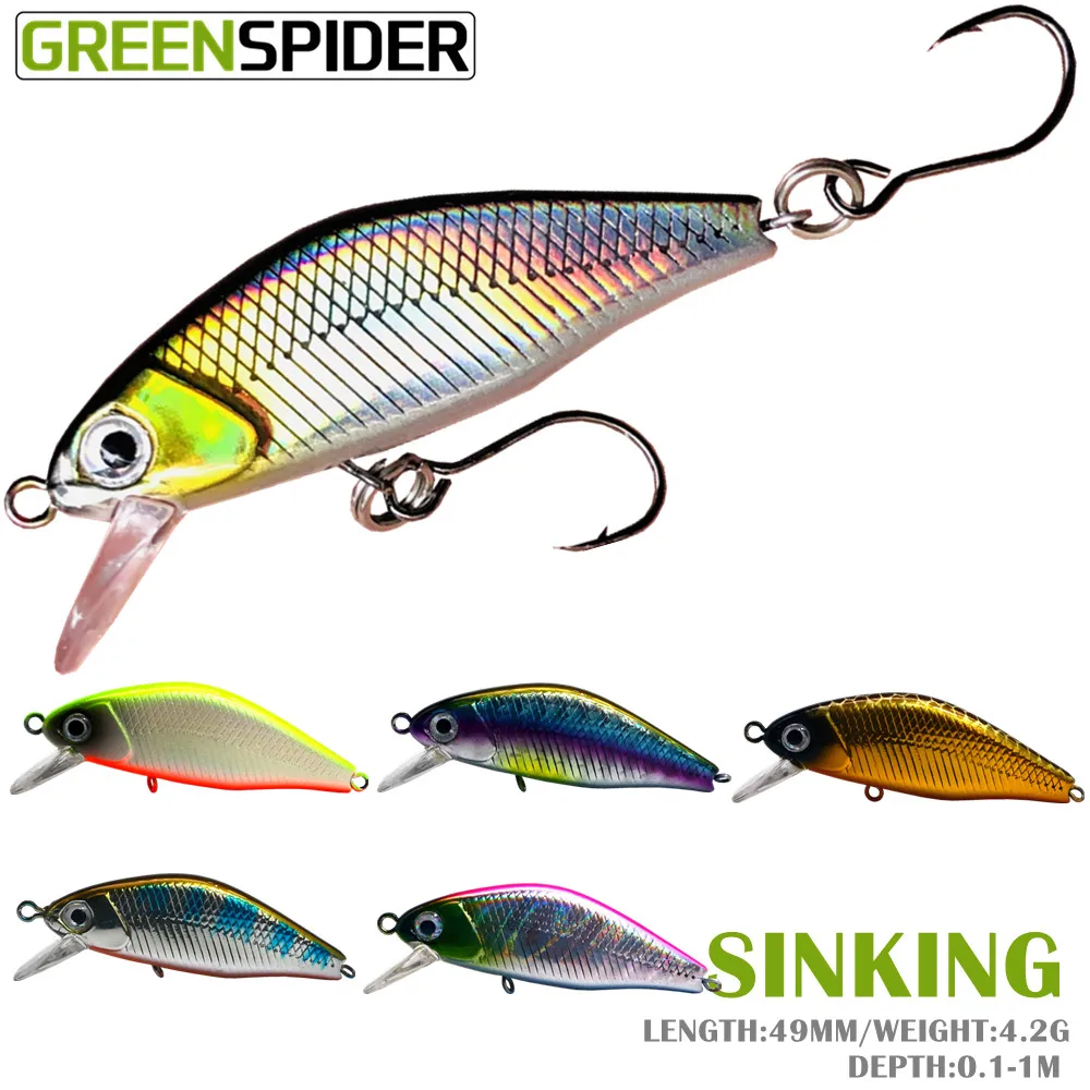 GREENSPIDER, 1 Uds., diseño japonés, señuelo de Pesca duro de alta calidad, Pesca Issen, 49mm, 4,2g, cebo de corriente que se hunde para trucha, Lucio, perca, lubina