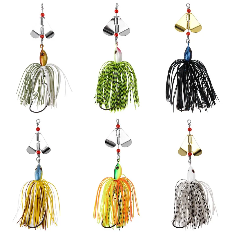 Cebo giratorio de Metal Artificial, 6 piezas, 12 piezas, 20g, cucharas de metal con faldas de silicona, señuelo para Lucio, lubina, trucha, pesca - imagen 5