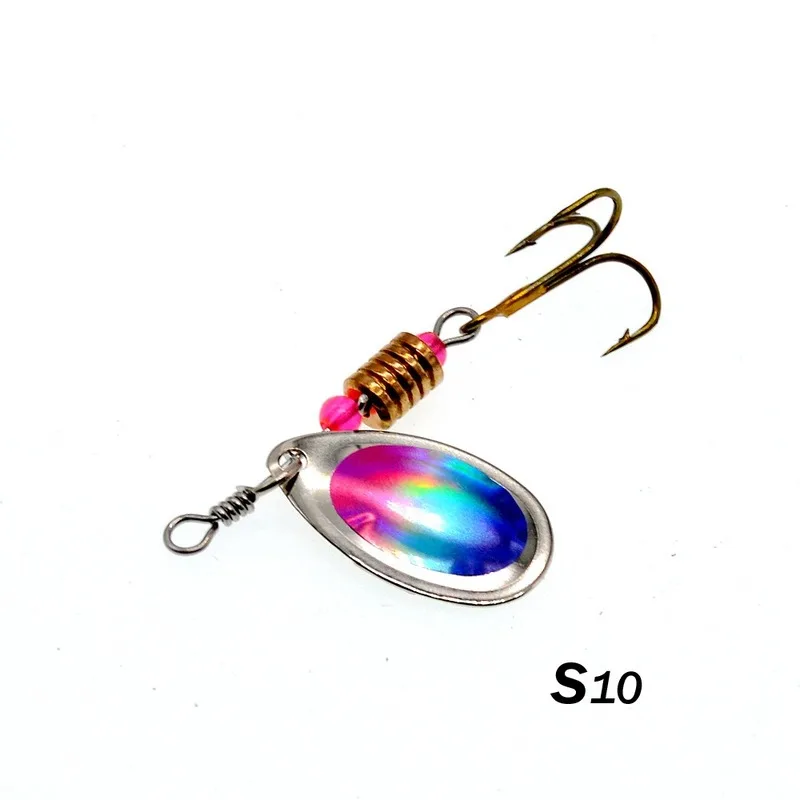 Señuelos de Pesca giratorios, anzuelos Wobblers CrankBaits, plantilla de Metal brillante con lentejuelas, cuchara de trucha con ganchos para Pesca de carpa, 10 colores - imagen 5