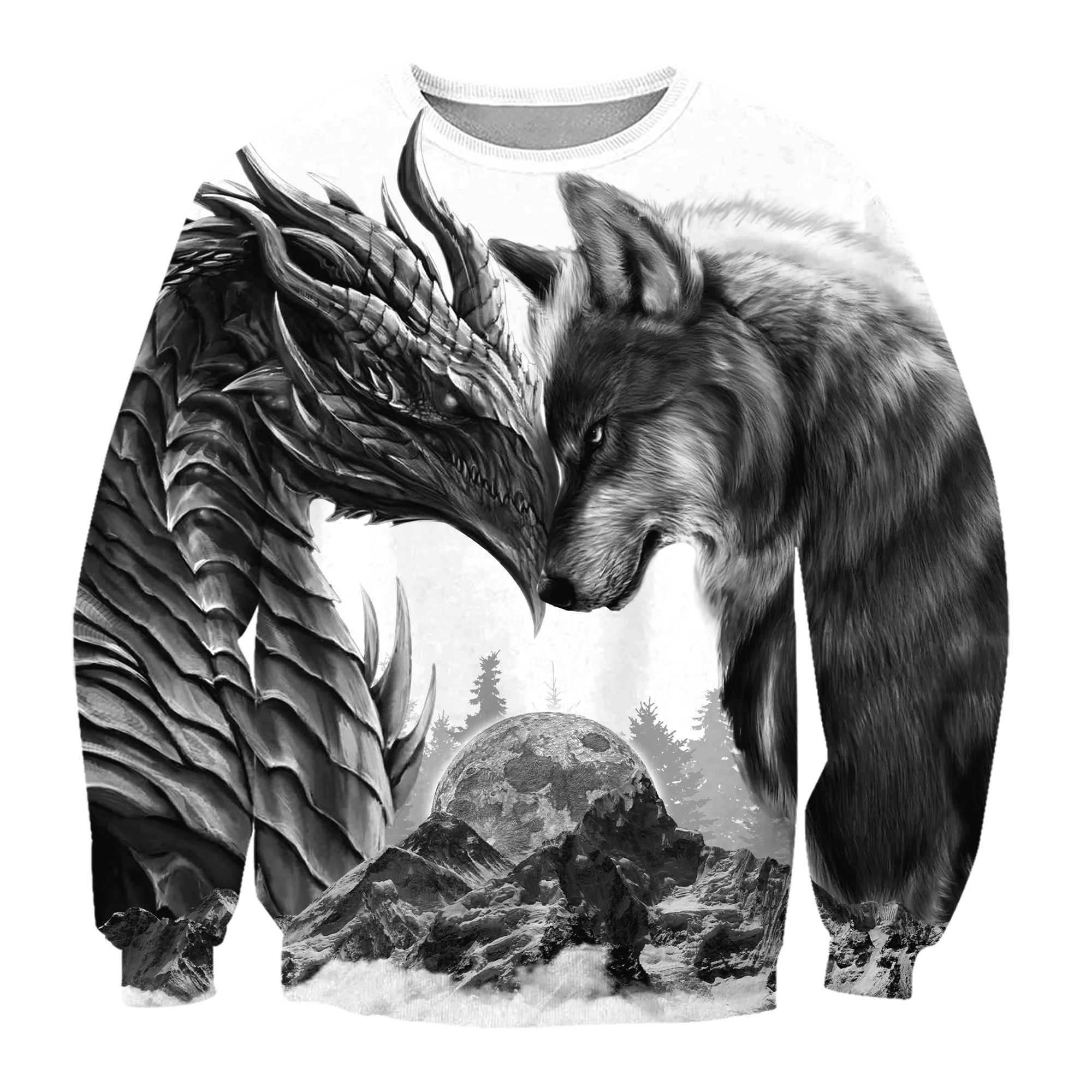 Tatuajes dragón y lobo 3D completamente estampado hombres sudaderas con capucha sudadera Unisex ropa de calle cremallera pulóver chaqueta Casual KJ0202 - imagen 3