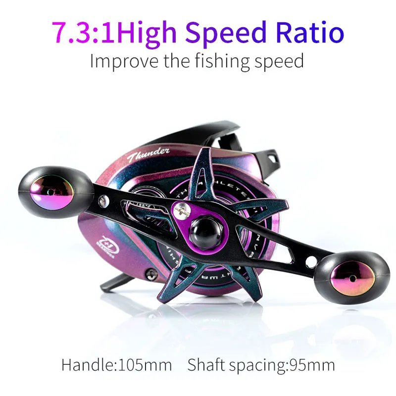 Kawa-carrete de pesca Baitcast, rueda de dos carretes de aluminio, arrastre máximo de 8kg, relación de 7 + 1 rodamientos, eje de engranaje principal de latón 7,3: 1, mango de aleación, 1 ud. - imagen 4
