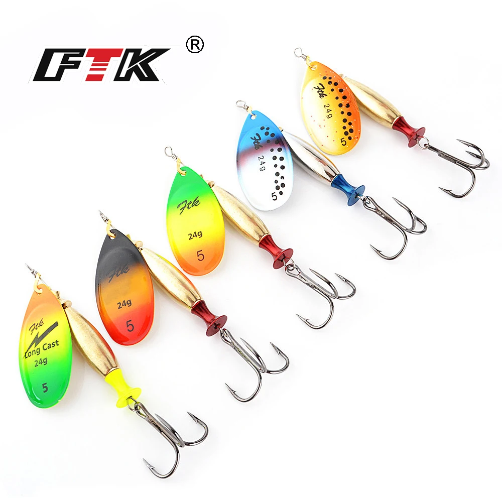 FTK-señuelo de Metal para pesca, cebo giratorio de 18g/24g, 1005003331149943 señuelos de pesca mar spinning cucharillas de pesca señuecon cuchara dura, señuelo de lubina, con plumas y agudos ganchos para pescar, 1 Uds. - imagen 4